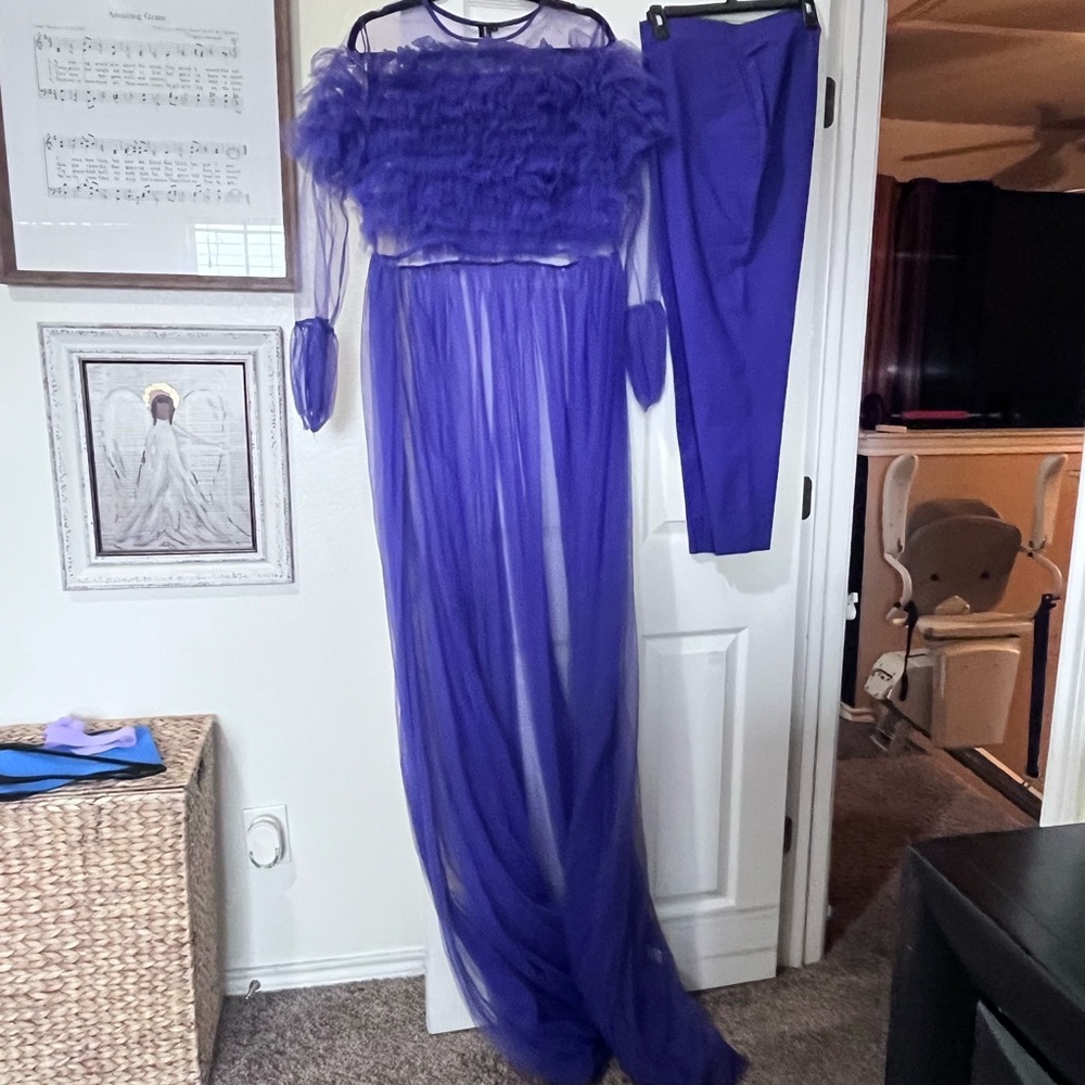 Elegant Purple Sheer Gown with Pants